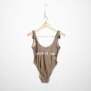 PRIVATE PARTY Keep it 100 Swimsuit one piece metallic mocha tan high leg S/M 0-4